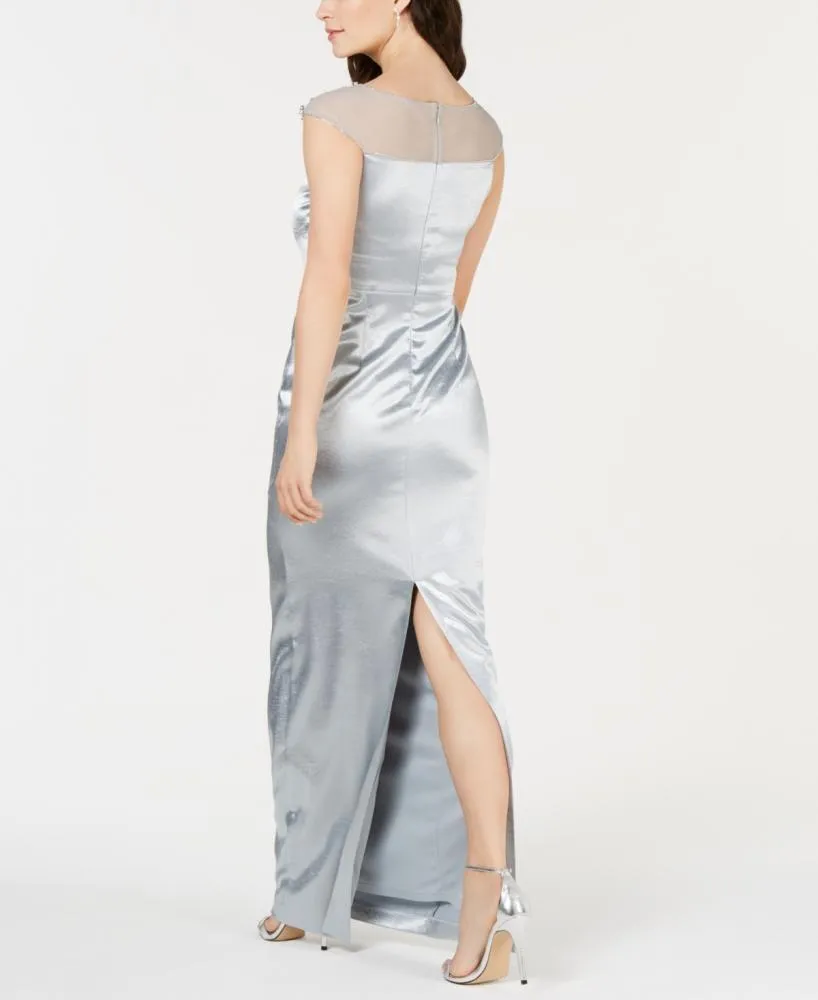 Adrianna Papell Petites Satin Embellished Evening Dress, Icy Mint, Size 2P