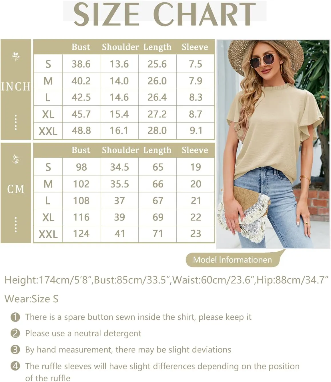 Aifer Womens Summer Ruffle Short Sleeve Dressy Casual Blouses Mock Neck Tops Elegant Work Shirts