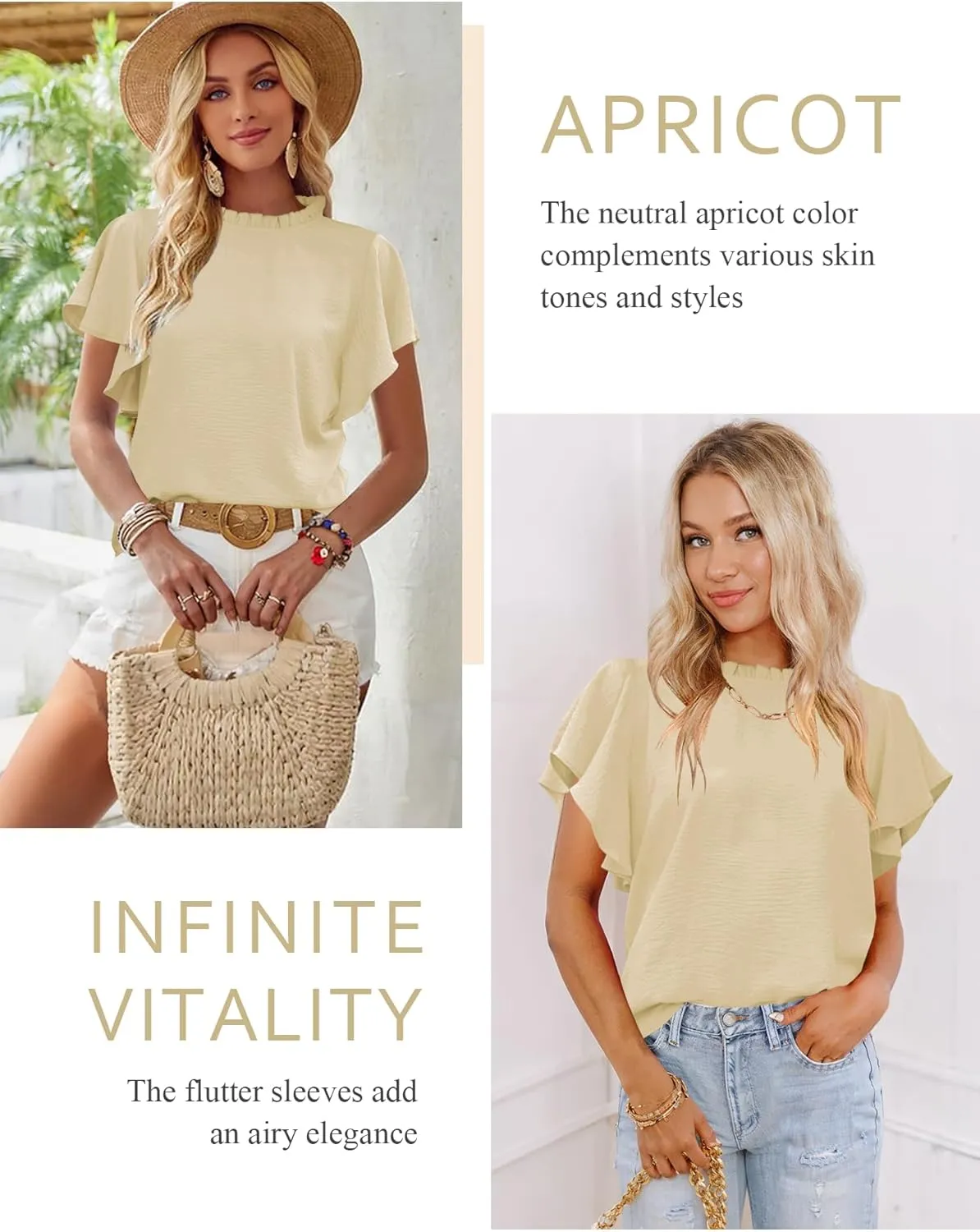 Aifer Womens Summer Ruffle Short Sleeve Dressy Casual Blouses Mock Neck Tops Elegant Work Shirts