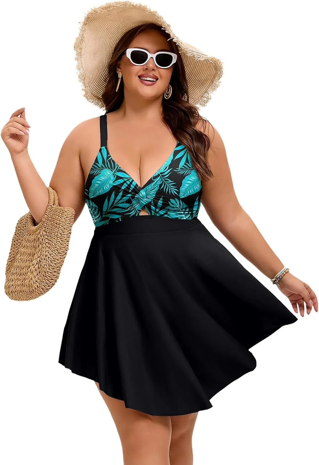 Arolina Plus Size Bathing Suit for Women Swim Dress Tummy Control Swimsuits Two Piece Flowy Tankini with Shorts