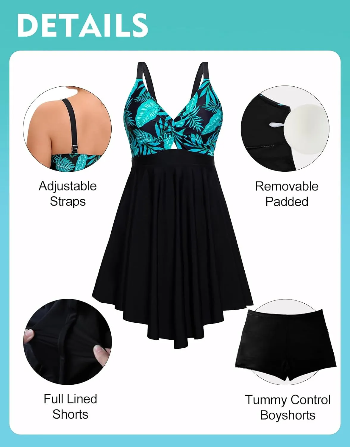 Arolina Plus Size Bathing Suit for Women Swim Dress Tummy Control Swimsuits Two Piece Flowy Tankini with Shorts