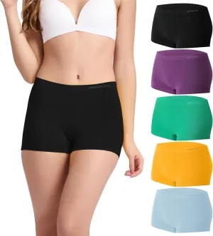 BAMBOO COOL Women's Boyshort Panties Seamless High Waist Underwear Stretchy Moisture Wicking Boxer Briefs for Ladies 5 Pack