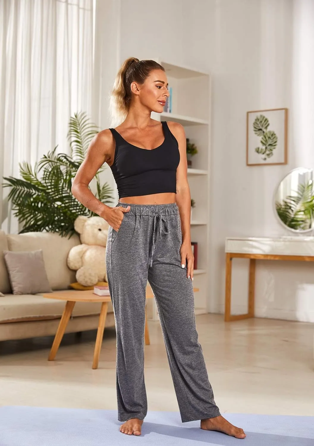 BATHRINS Womens Comfy Lounge Pants Loose Yoga Pants Drawstring Soft Pajama Pants with Pockets