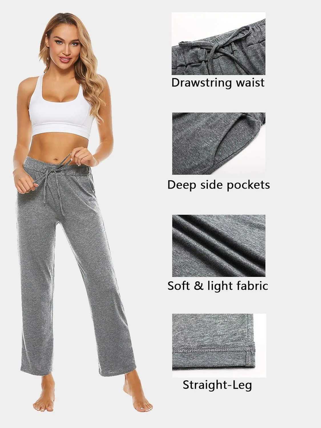 BATHRINS Womens Comfy Lounge Pants Loose Yoga Pants Drawstring Soft Pajama Pants with Pockets