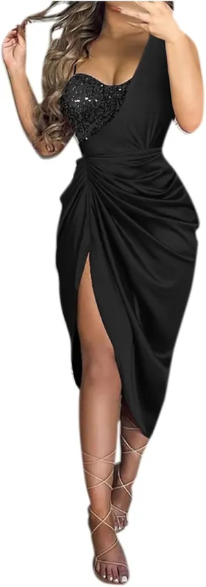 BAXLIMEK Cocktail Dresses for Women,2024 Summer Elegant Sexy Bodycon Wedding Guest Dress,Trendy Irregular Hem Party Dress