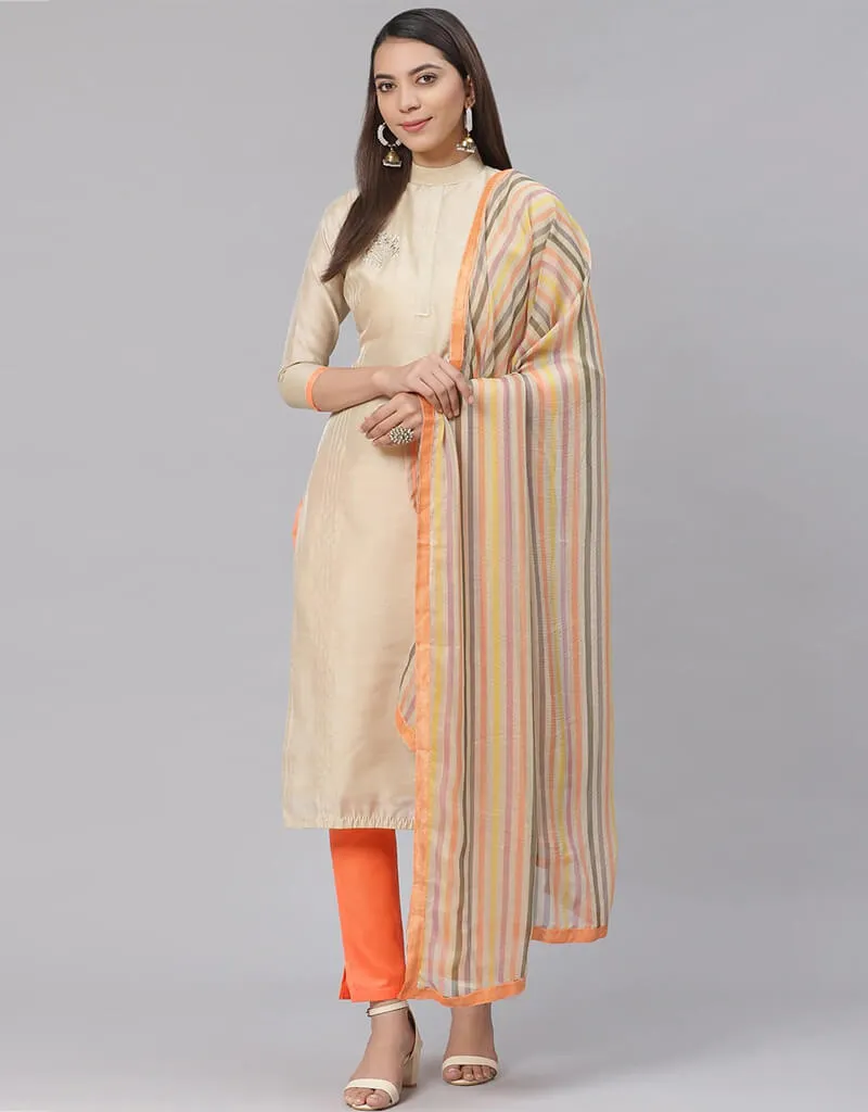 Beige Chanderi Cotton Pant Salwar Suit