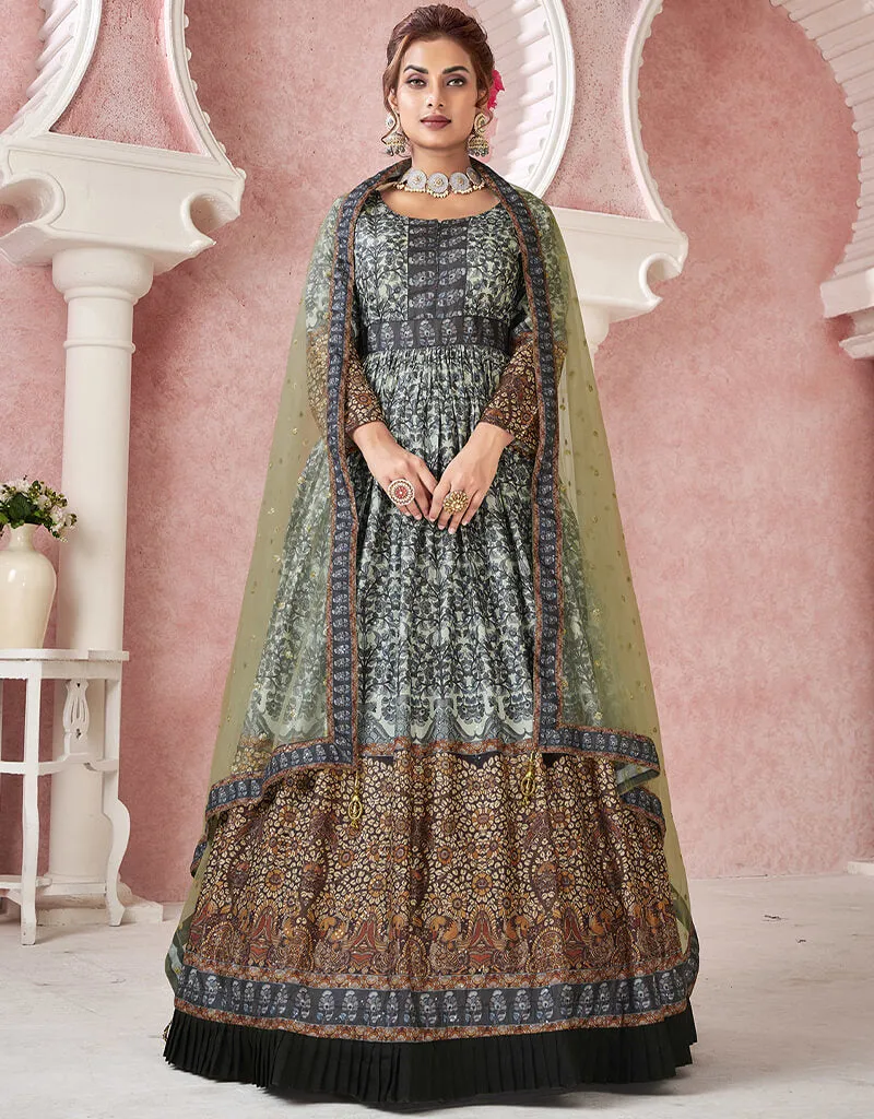 Black Dola Silk Anarkali Suit