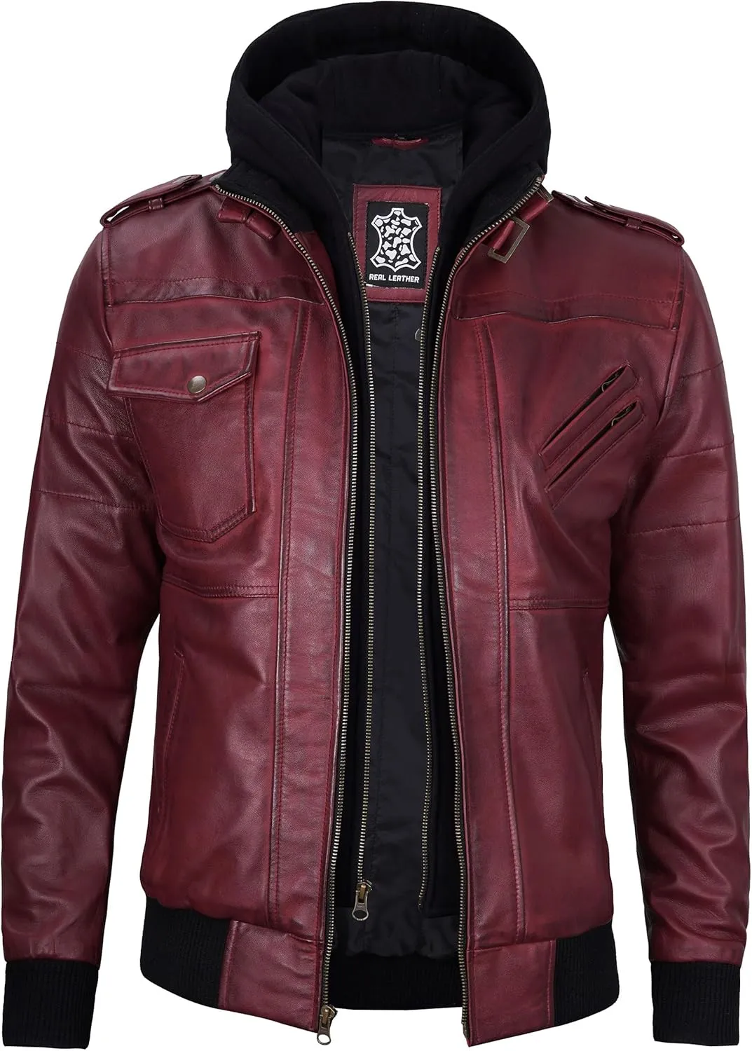 Blingsoul Leather Bomber Jackets For Men - Real Lambskin Mens Leather Jacket With Hood
