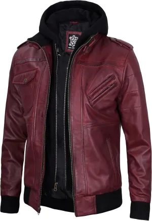 Blingsoul Leather Bomber Jackets For Men - Real Lambskin Mens Leather Jacket With Hood