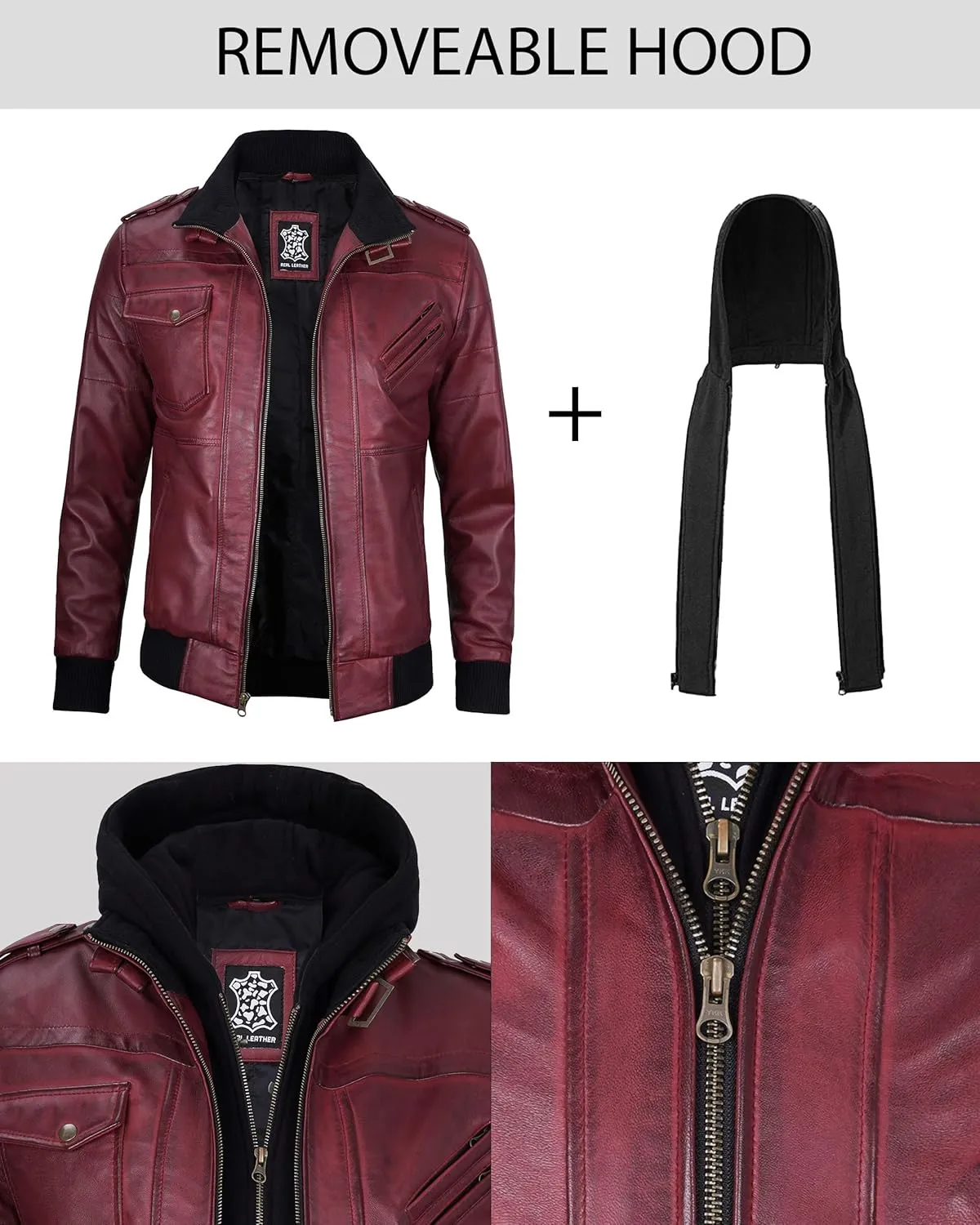 Blingsoul Leather Bomber Jackets For Men - Real Lambskin Mens Leather Jacket With Hood