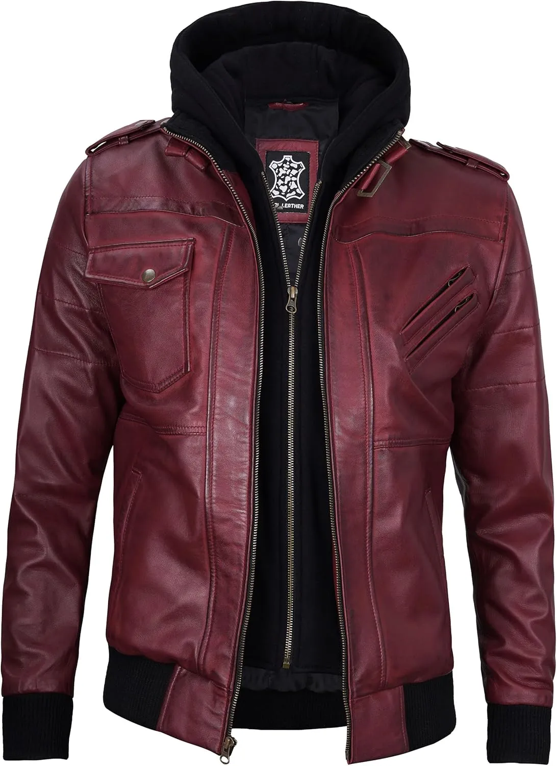 Blingsoul Leather Bomber Jackets For Men - Real Lambskin Mens Leather Jacket With Hood