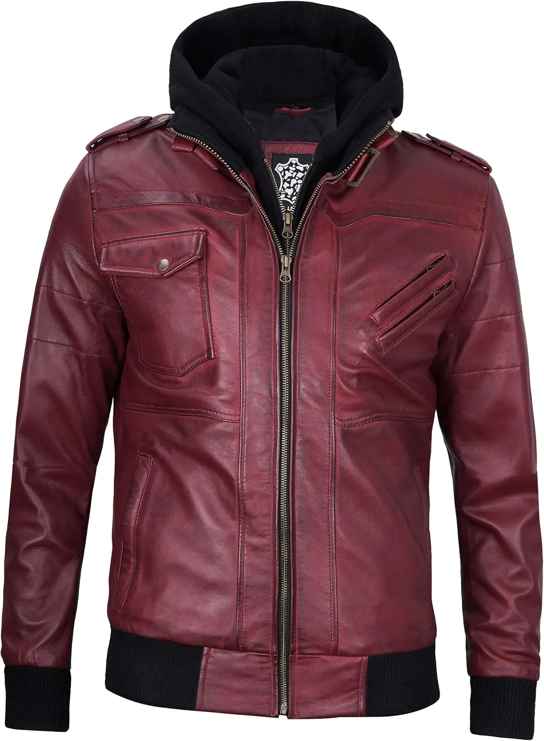 Blingsoul Leather Bomber Jackets For Men - Real Lambskin Mens Leather Jacket With Hood