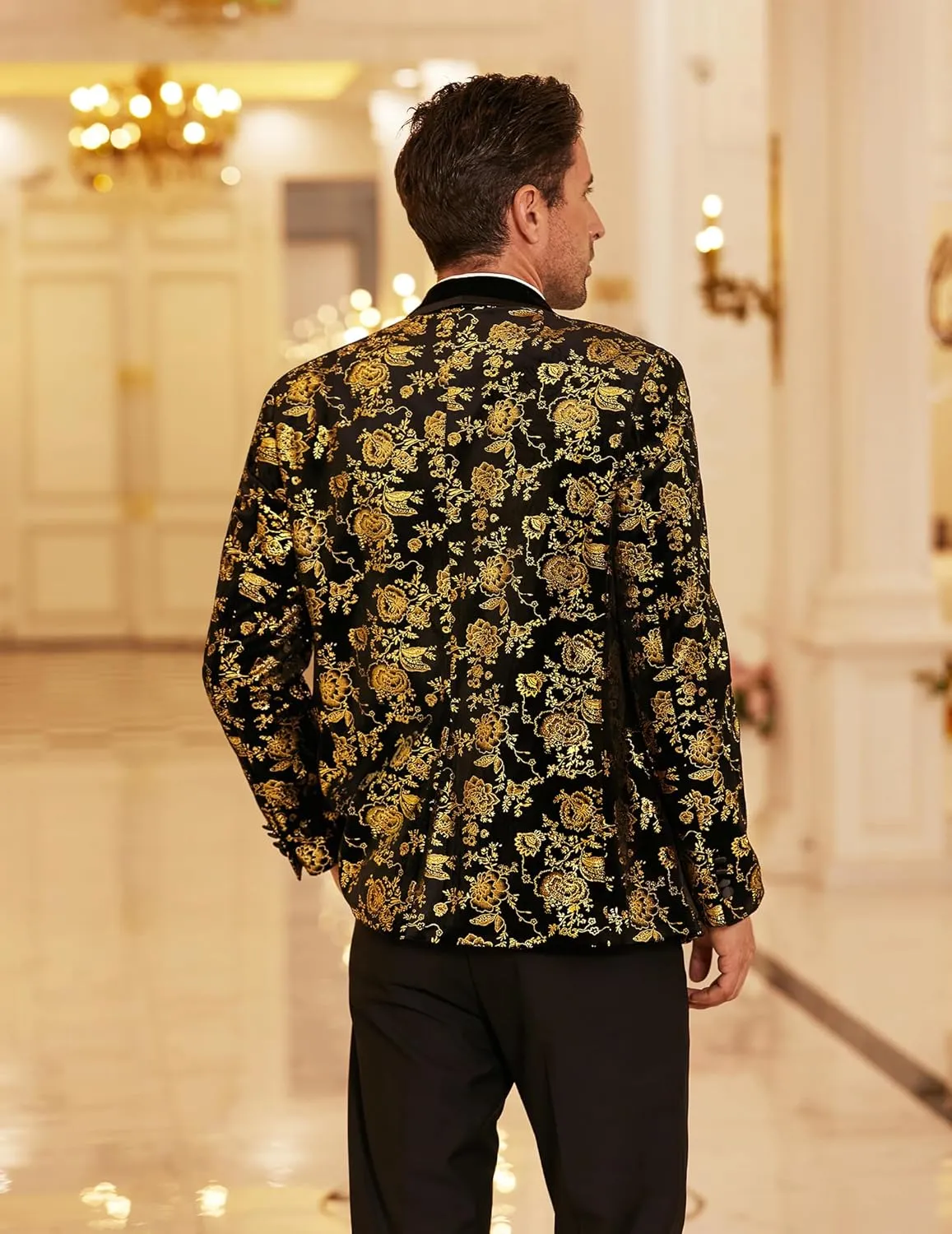 COOFANDY Men's Velvet Tuxedo Floral Blazer Jacket One Button Shawl Lapel Suit Jacket for Dinner Prom Party Wedding