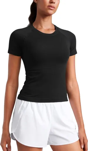 CRZ YOGA Seamless Short Sleeve Shirts for Women Breathable Running Workout Tops Athletic Gym Yoga Basic T-Shirts