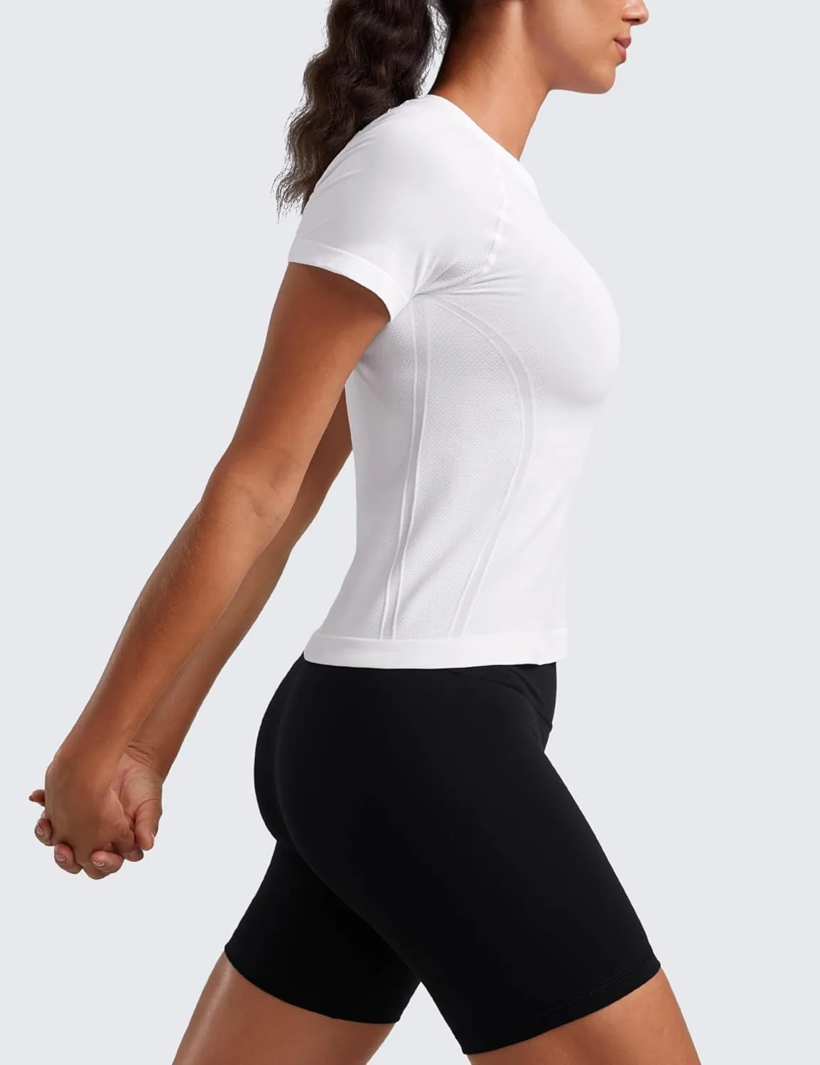 CRZ YOGA Seamless Short Sleeve Shirts for Women Breathable Running Workout Tops Athletic Gym Yoga Basic T-Shirts