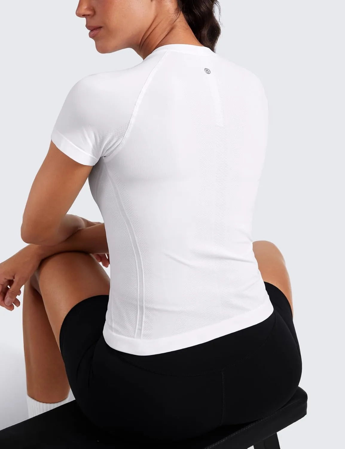 CRZ YOGA Seamless Short Sleeve Shirts for Women Breathable Running Workout Tops Athletic Gym Yoga Basic T-Shirts