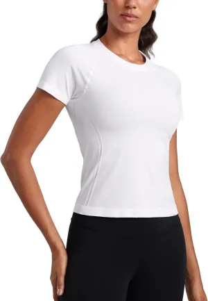 CRZ YOGA Seamless Short Sleeve Shirts for Women Breathable Running Workout Tops Athletic Gym Yoga Basic T-Shirts