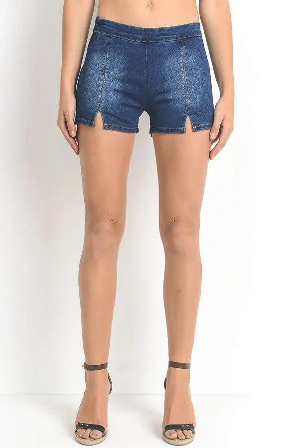 Flat Front Dressy Denim Shorts