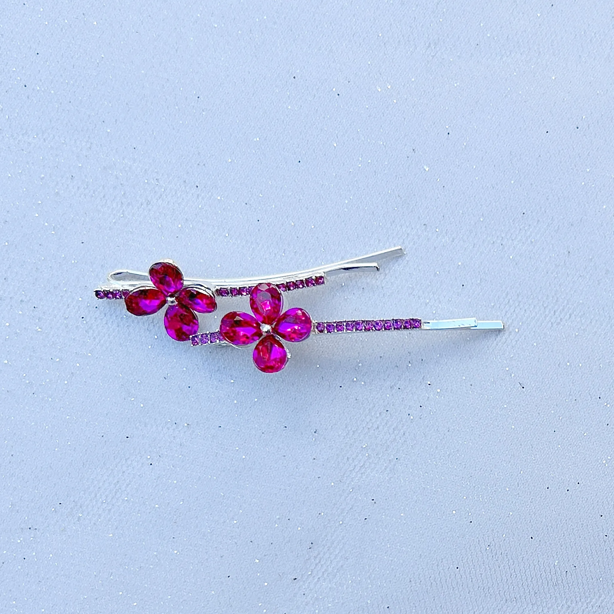 Flower Hair Grips Flower Hair Slides Teal Pink Sparkly Hair Grips Set of 2