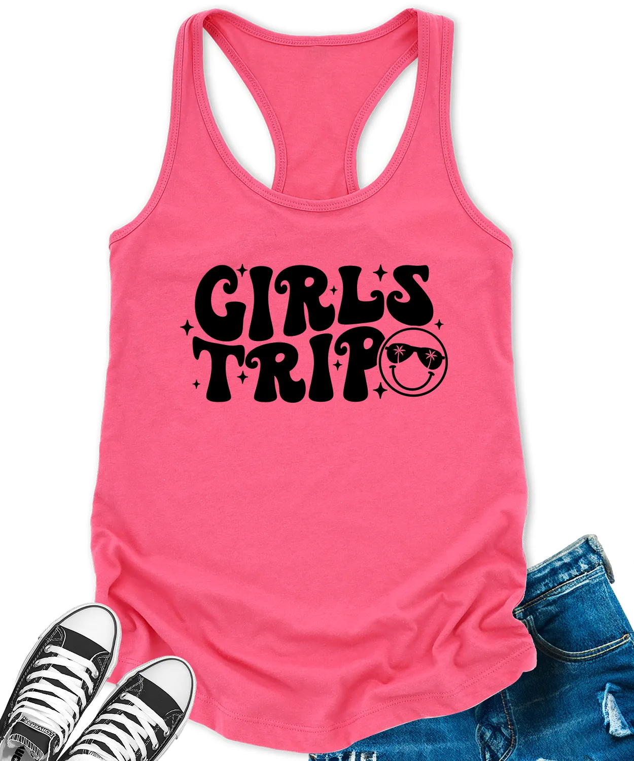 Girls Trip 2024 Tank Tops for Women Retro Letter Print Sleeveless Summer Racerback Top
