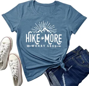 Hiking Shirt for Women Adventure Mountain Graphic Athletic Shirts Funny Hike More Worry Less Tee Tops