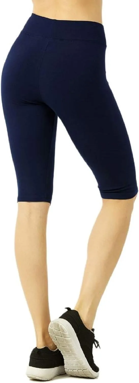 I&S Women's Knee Length Cotton Biker Shorts Leggings Walking Exercise Workout Yoga Boyshorts Activewear