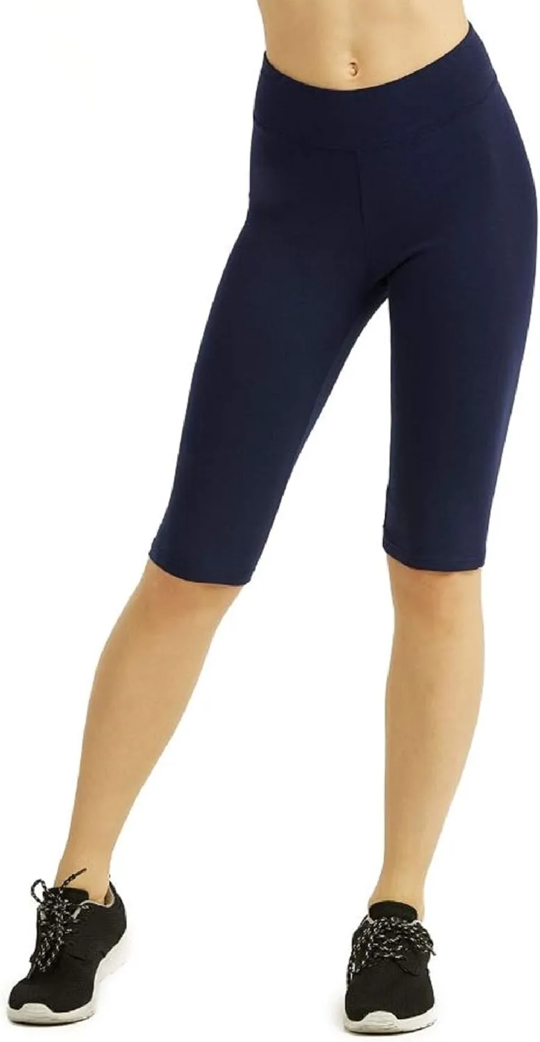 I&S Women's Knee Length Cotton Biker Shorts Leggings Walking Exercise Workout Yoga Boyshorts Activewear