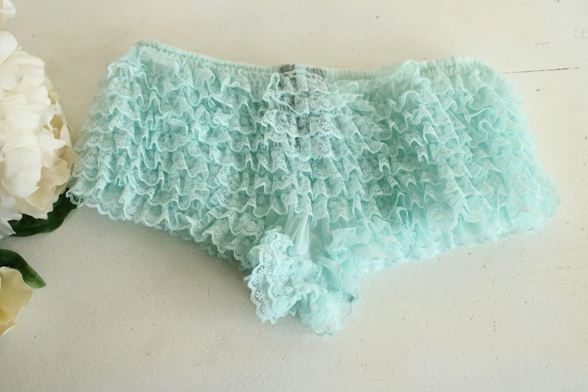 Leg Avenue Frilly Bloomer Boyshorts, One Size, Light Blue