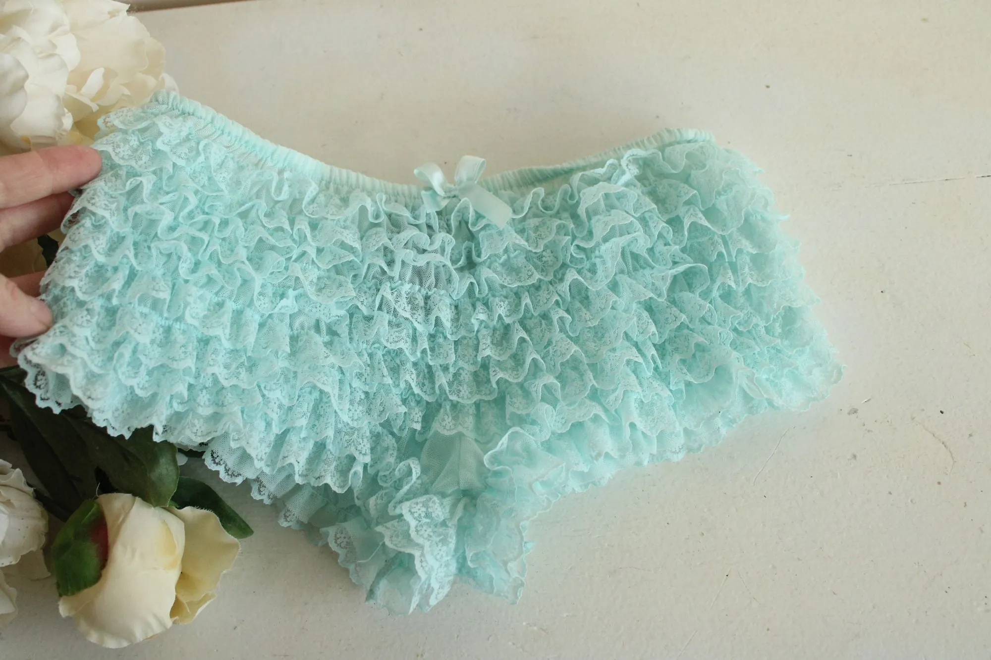 Leg Avenue Frilly Bloomer Boyshorts, One Size, Light Blue