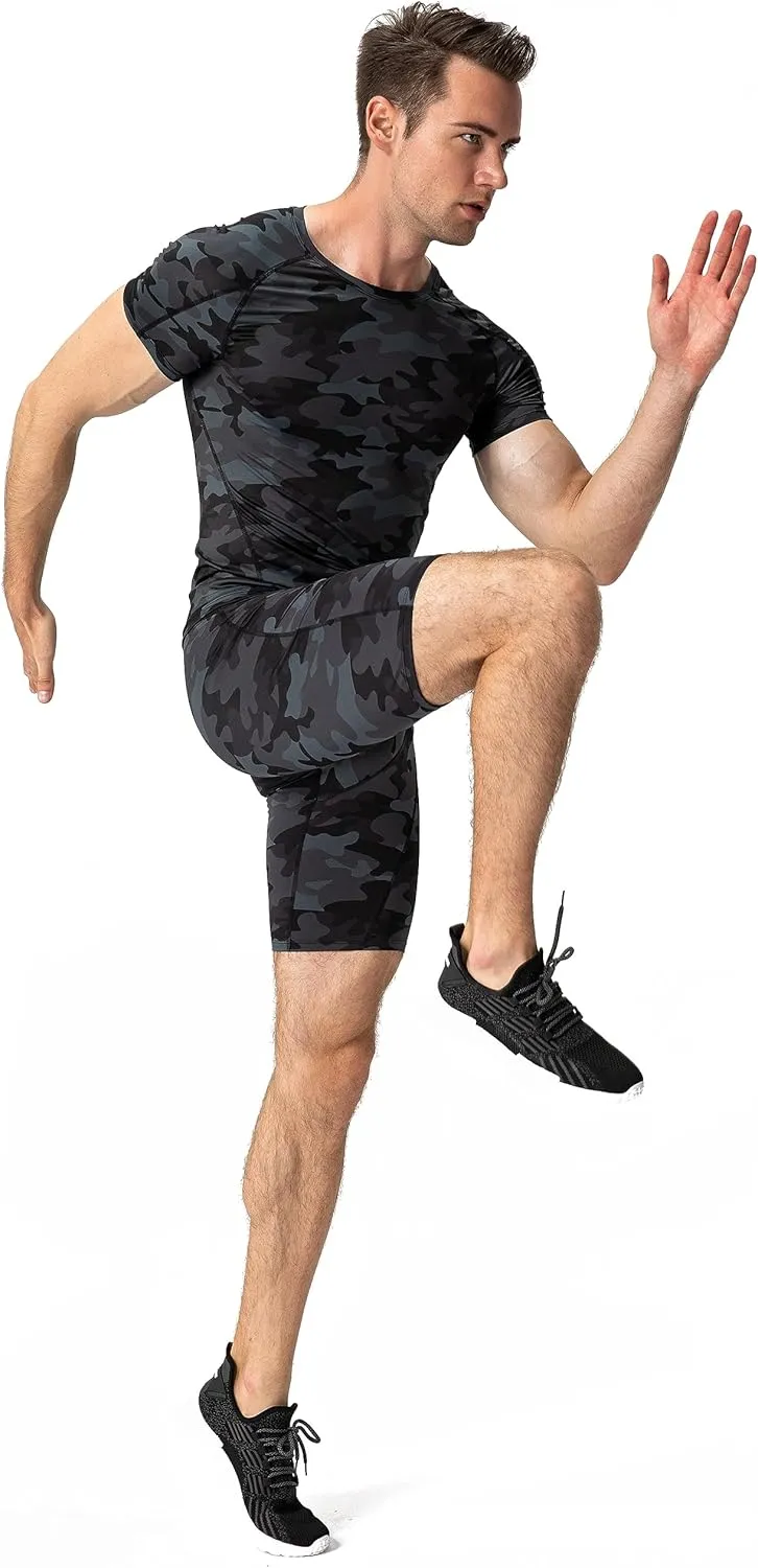 Men's Compression Shirts Short Sleeve Workout Shirt Cool Dry Undershirts Baselayer Sports T Shirts Gym Running Tops