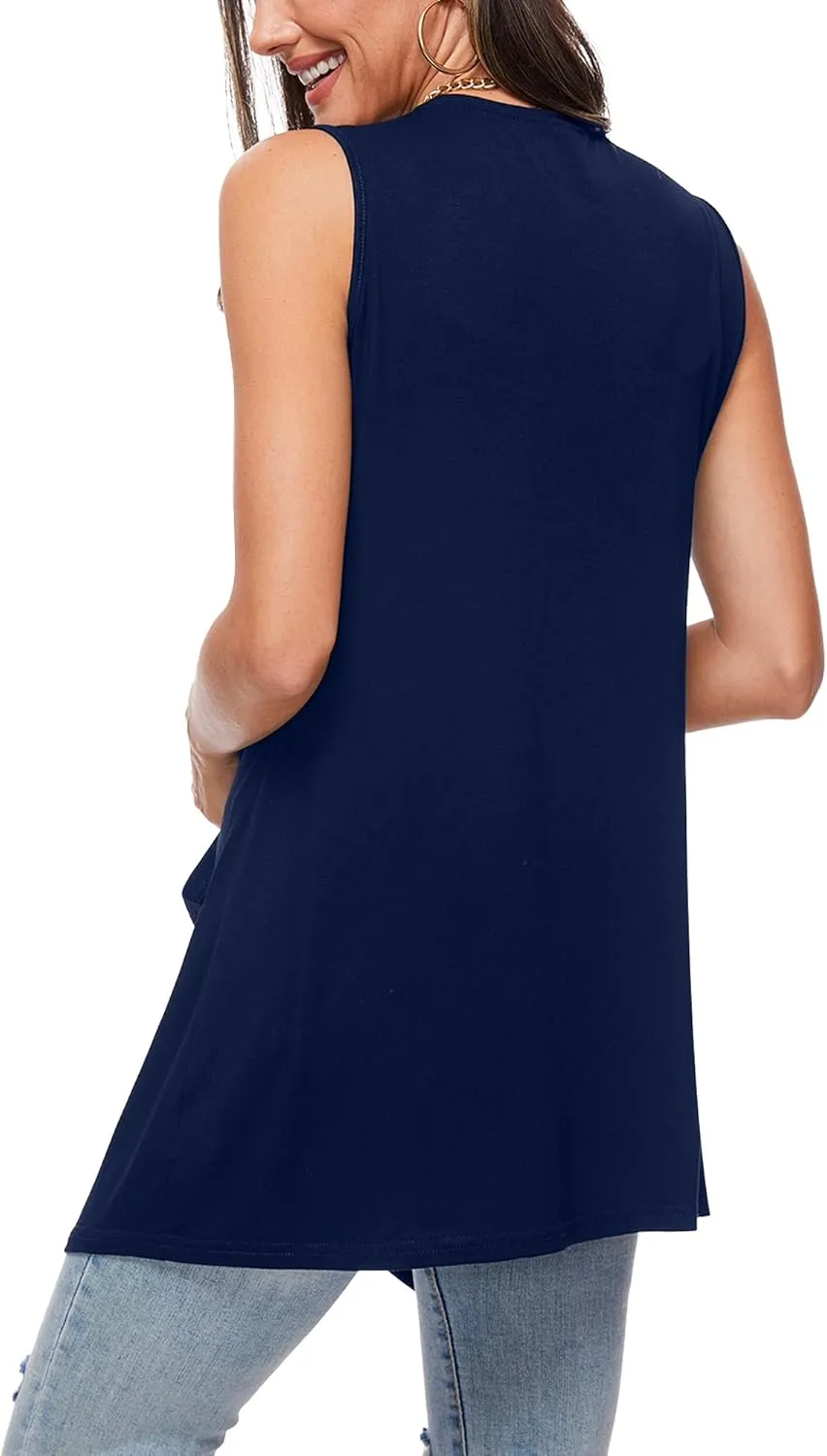 Moss Rose Women's Sleeveless Cardigan Vest Draped Open Front Cardigans Asymmetric Hem