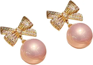 Pearl Earrings for Women, Cultured Stud Pearl Earrings Jewelry for Girls, Silver/Gold Plated Prom Jewelry Dangle Studs Cubic Zirconia Pearl Earrings for Gifts