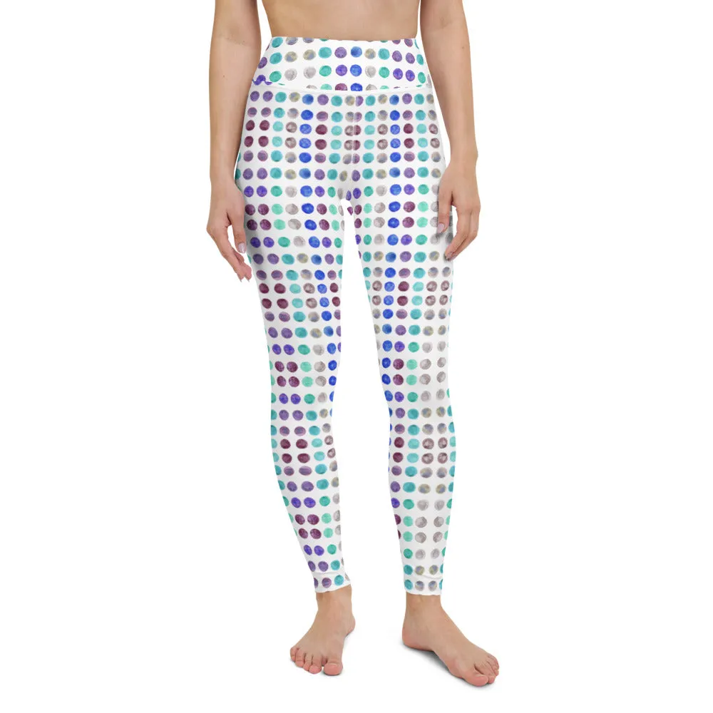 Polka Dots Women's Yoga Leggings, Abstract Dotted Long Sports Gym Tights-Made in USA/EU/MX