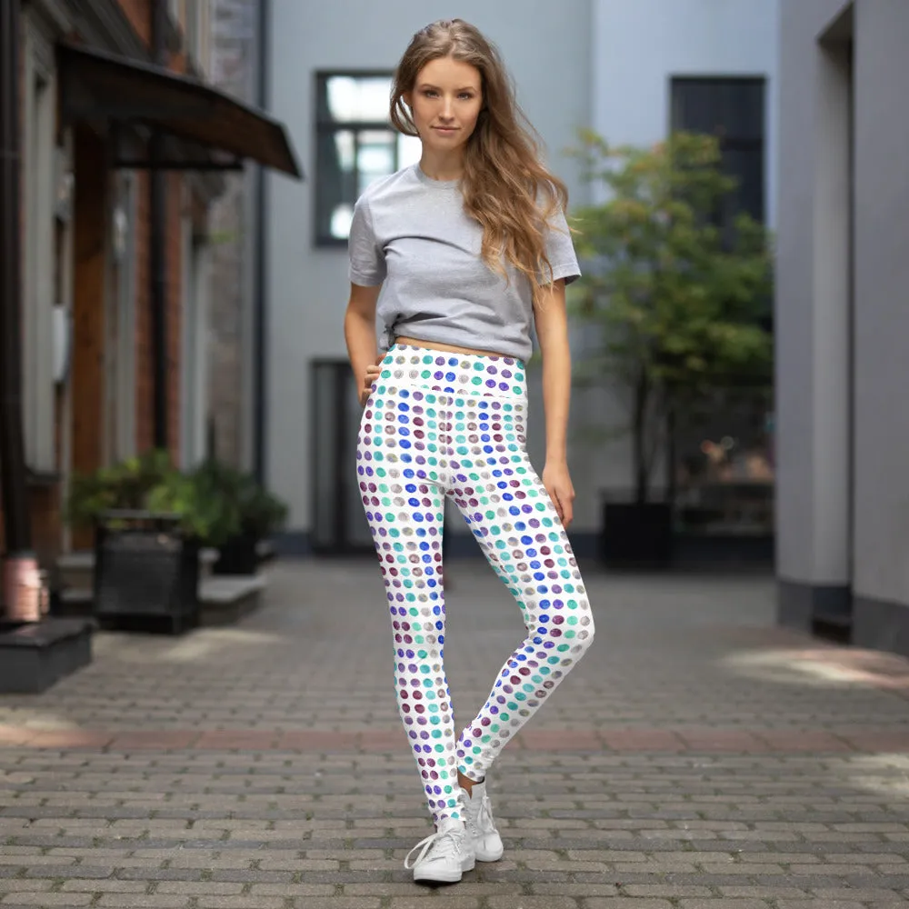 Polka Dots Women's Yoga Leggings, Abstract Dotted Long Sports Gym Tights-Made in USA/EU/MX