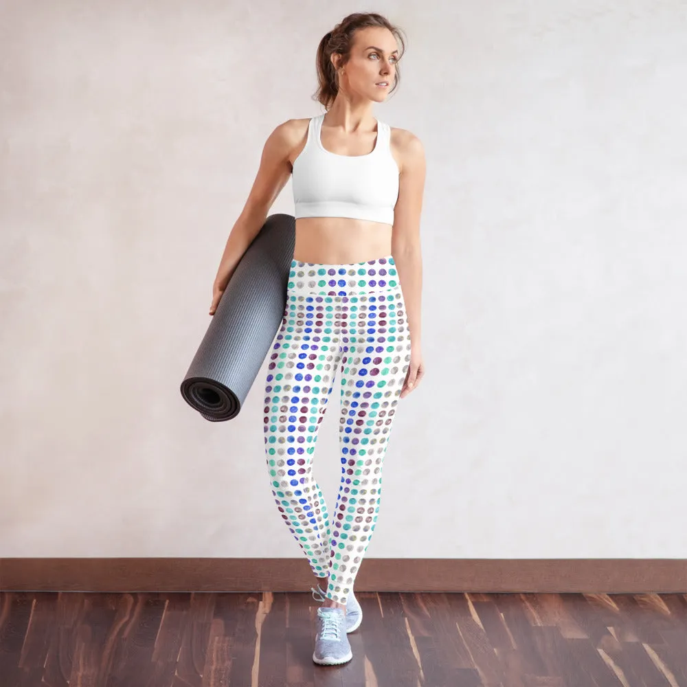 Polka Dots Women's Yoga Leggings, Abstract Dotted Long Sports Gym Tights-Made in USA/EU/MX