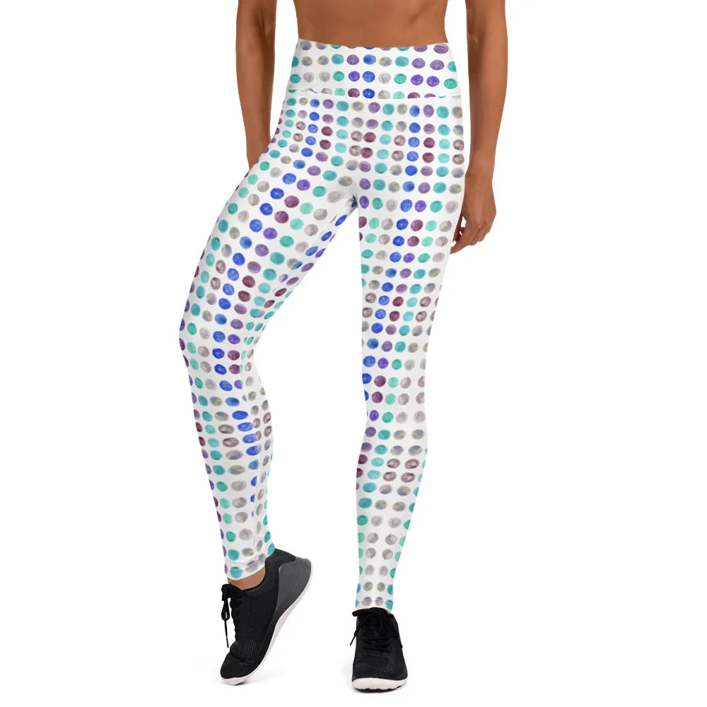 Polka Dots Women's Yoga Leggings, Abstract Dotted Long Sports Gym Tights-Made in USA/EU/MX