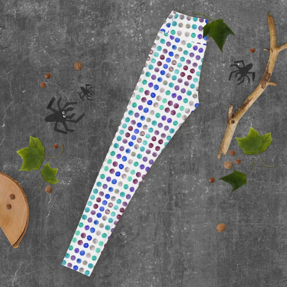 Polka Dots Women's Yoga Leggings, Abstract Dotted Long Sports Gym Tights-Made in USA/EU/MX