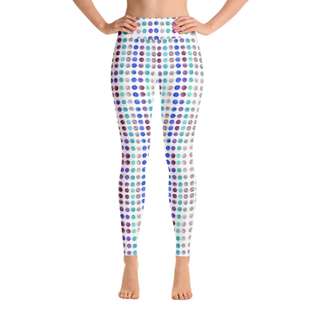Polka Dots Women's Yoga Leggings, Abstract Dotted Long Sports Gym Tights-Made in USA/EU/MX