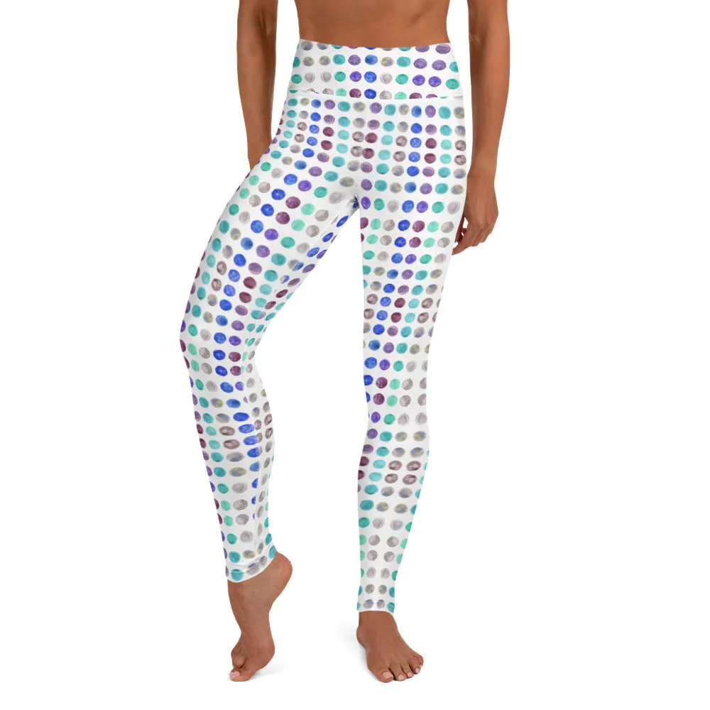 Polka Dots Women's Yoga Leggings, Abstract Dotted Long Sports Gym Tights-Made in USA/EU/MX