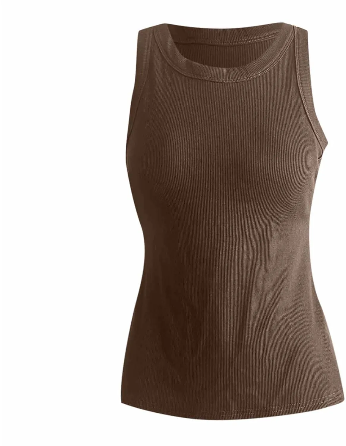 Ribbed Tank Tops for Women Built in Bra High Neck Racerback Shelf Bra Summer Cami Yoga Shirts Sleeveless Undershirt