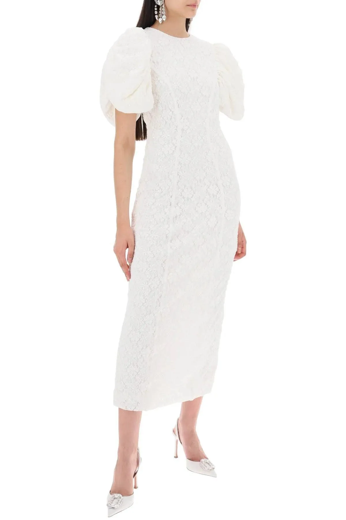 Rotate Midi Lace Dress In White