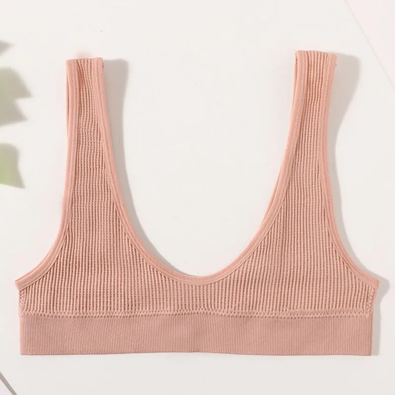 Seamless Bras Set Rib Non-Wire Bralette Bikini Underwear Low Waist G-String Thongs Solid Plunge Tops Sexy Lingerie
