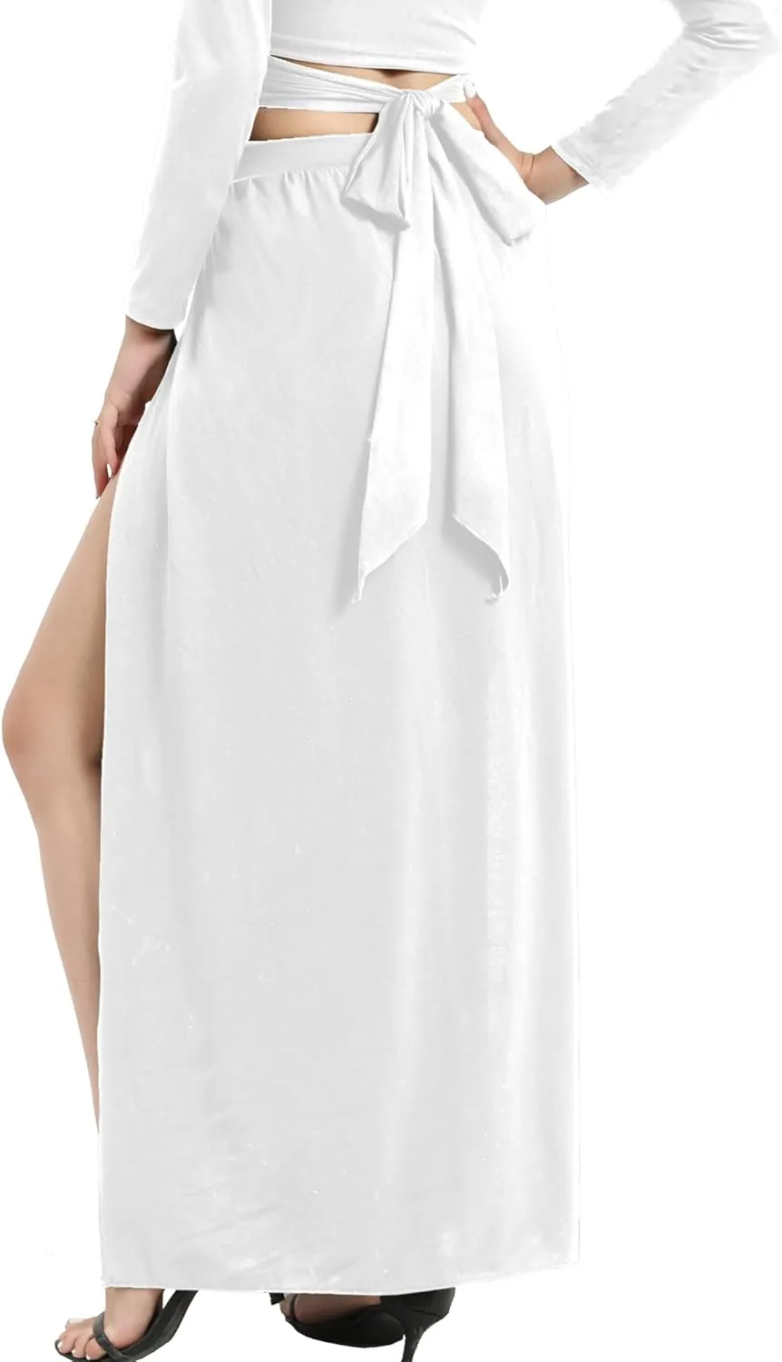 SILUI Women's High Waist Double Slit Sexy Plus Size Thigh Split Flowy Long Maxi Skirt