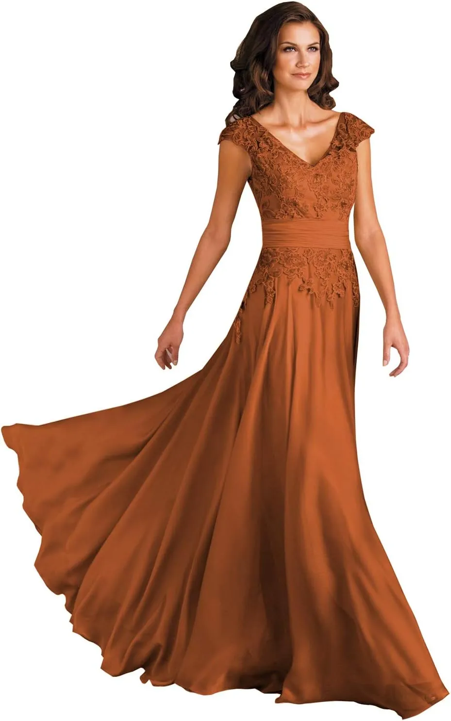 Sukleet Women's Lace Applique Mother of The Bride Dresses for Wedding V-Neck Long Formal Evening Gowns