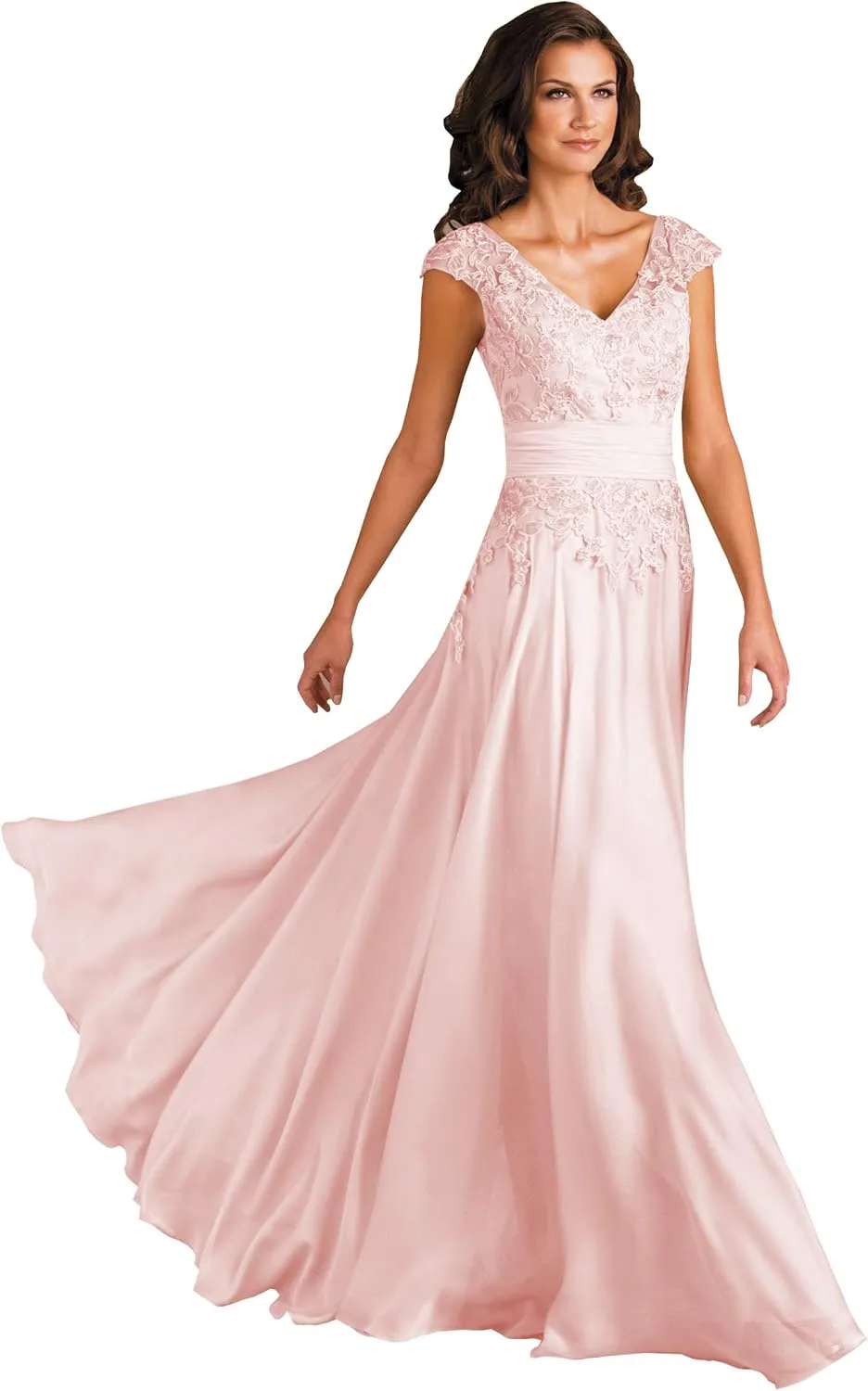 Sukleet Women's Lace Applique Mother of The Bride Dresses for Wedding V-Neck Long Formal Evening Gowns