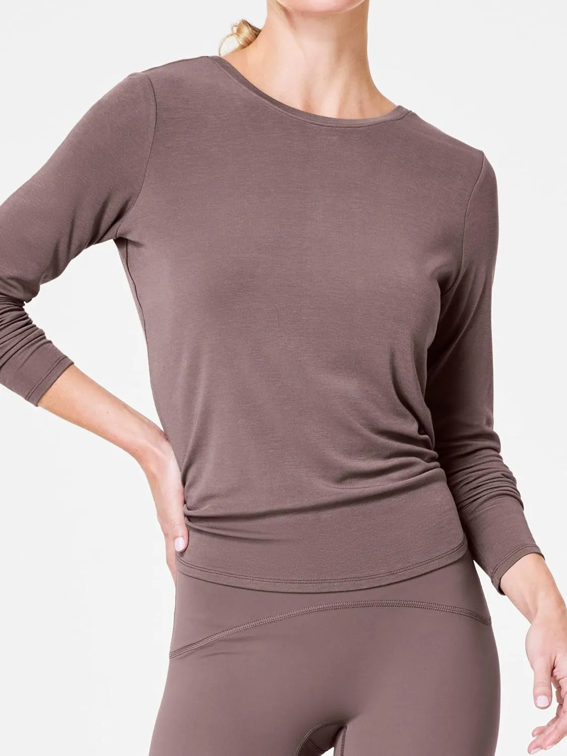 SuperPrity Women's Long Sleeve T-Shirt Workout Tops Reversible Tie Front Tunic Yoga Gym Ladies Blouses Activewear