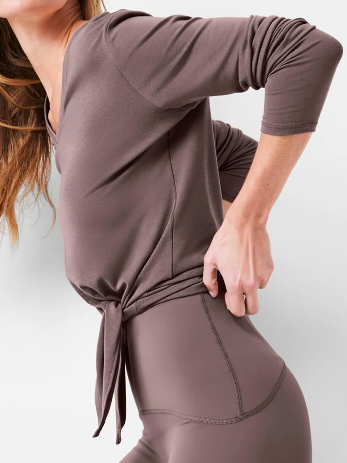 SuperPrity Women's Long Sleeve T-Shirt Workout Tops Reversible Tie Front Tunic Yoga Gym Ladies Blouses Activewear