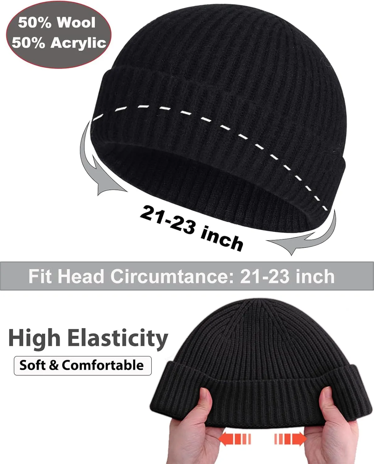 Swag Short Fisherman Beanie for Men Women, Wool Knit Cuff Soft Trawler Beanie Watch Hat, Winter Warm Hats Skull Cap