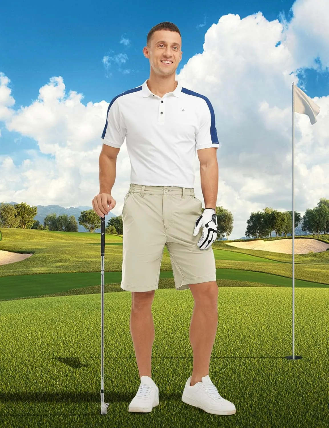 TBMPOY Men's Shorts Golf 9" Casual Elastic Waist Quick Dry Flat Front Travel Shorts with 5 Pockets