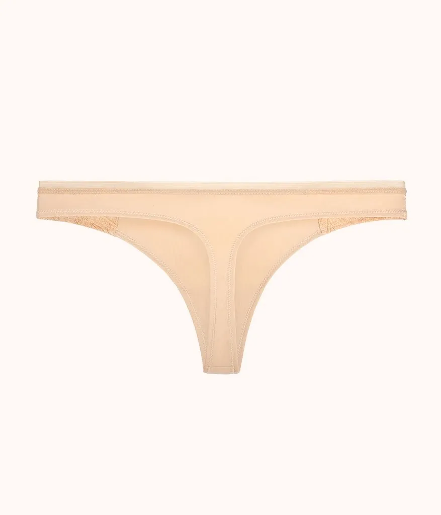 The Palm Lace Thong: Toasted Almond